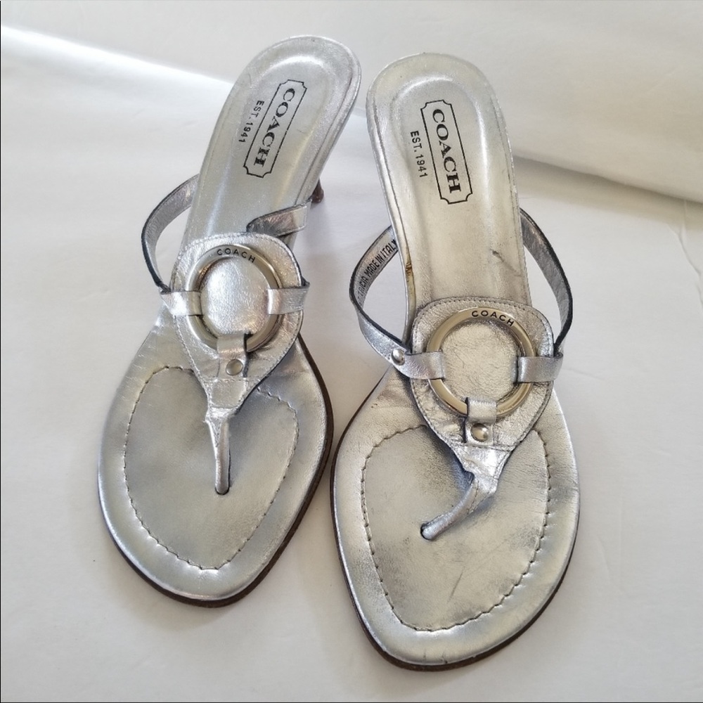 COACH Super Cute Metallic Silver SANDALS Kitten Heels